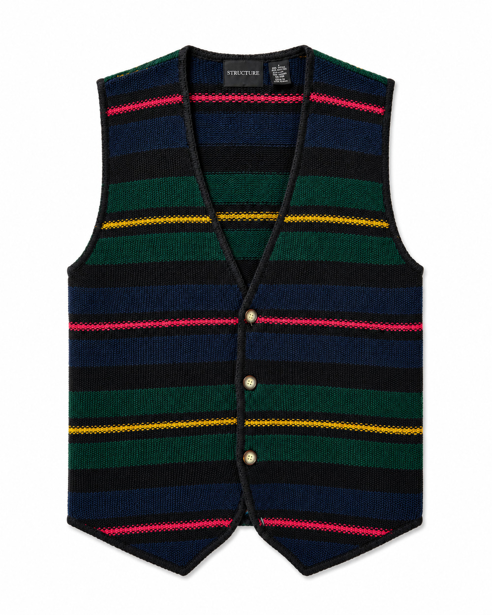 Vintage 90s Structure Men’s Large Striped Ramie Cotton Sweater Vest Hong Kong